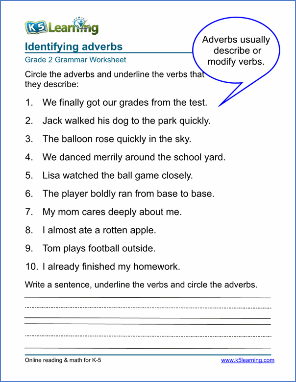 Adverb Quiz Printable First Grade