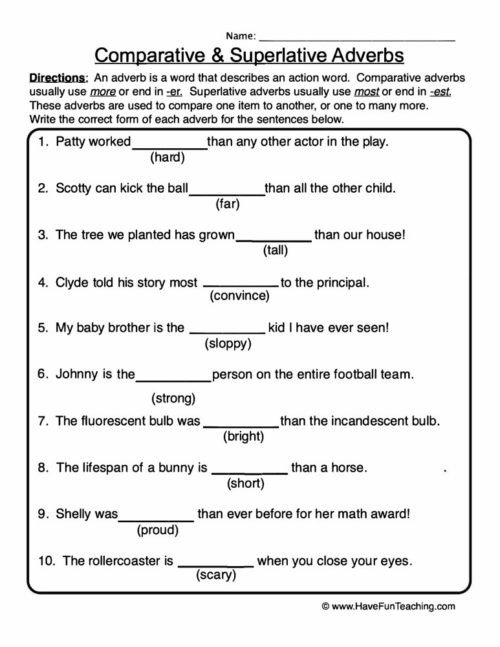 Adverbs That Compare Worksheet 3rd Grade