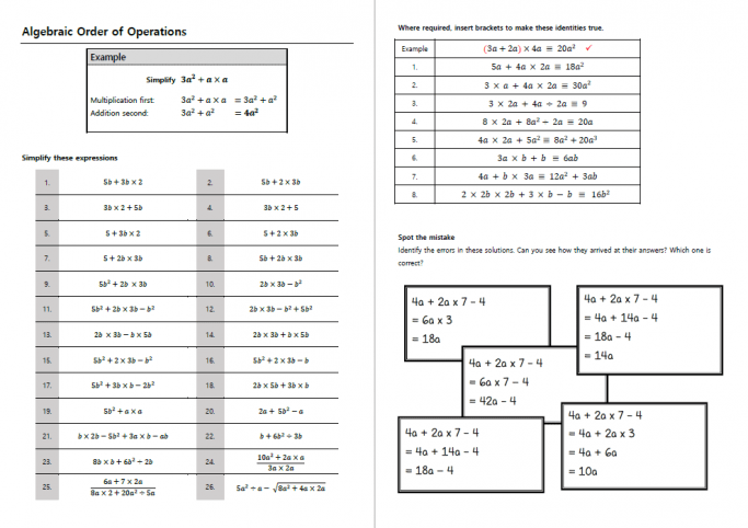 Algebraic Order Of Operations Worksheet With Answers To Help Ks