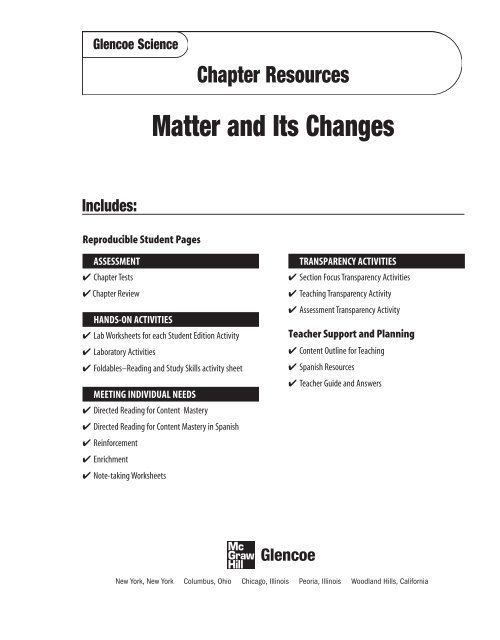 Chapter Resource Matter And Its Changes Glencoe Science Note