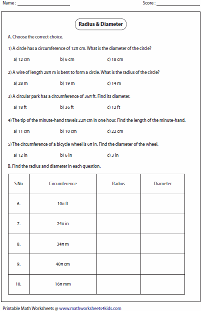 Circumference And Area Of Circle Worksheets