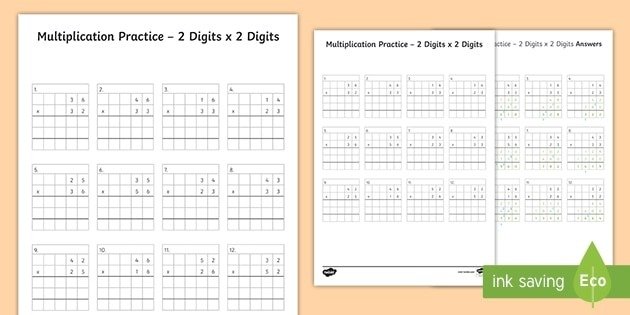 Digit X  Digit Multiplication Practice Worksheet  Ks