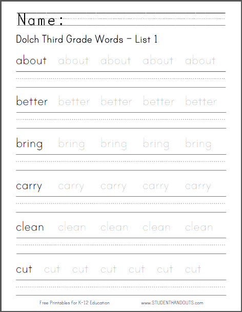 Dolch Third Grade Words Worksheets