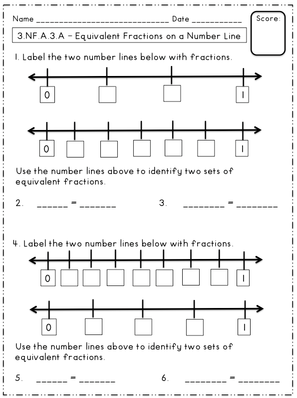 Comparing And Ordering Fractions On A Number Line Worksheets