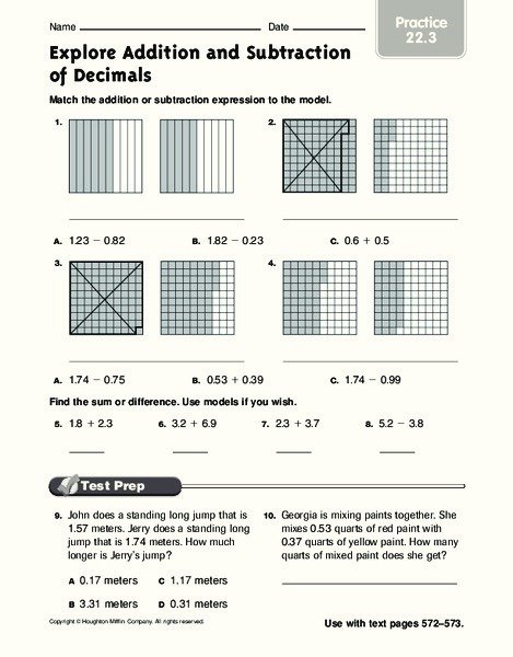 Explore Addition And Subtraction Of Decimals Worksheet For Th