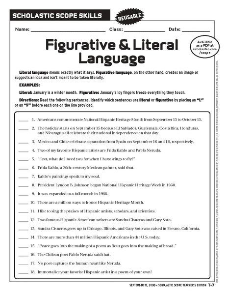 Figurative And Literal Language Th