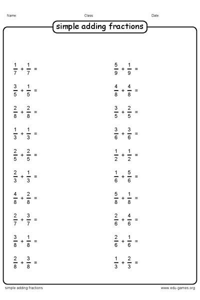 Free Adding Fraction Worksheets These Worksheets Are For