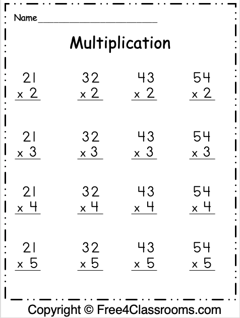 Free Multiplication Worksheet   Digit By  Digit  Freeclassrooms