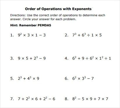 Free Order Of Operations Worksheets With Answers