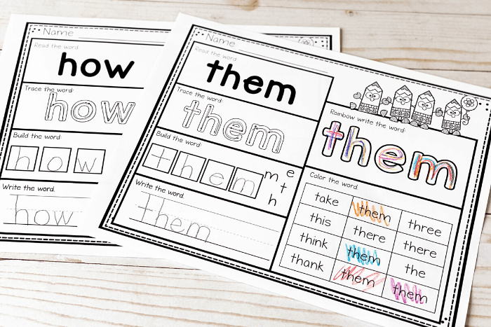 Free Printable First Grade Sight Words Worksheets