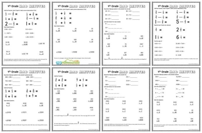 Free Th Grade Math Worksheets Division Third Word Problems