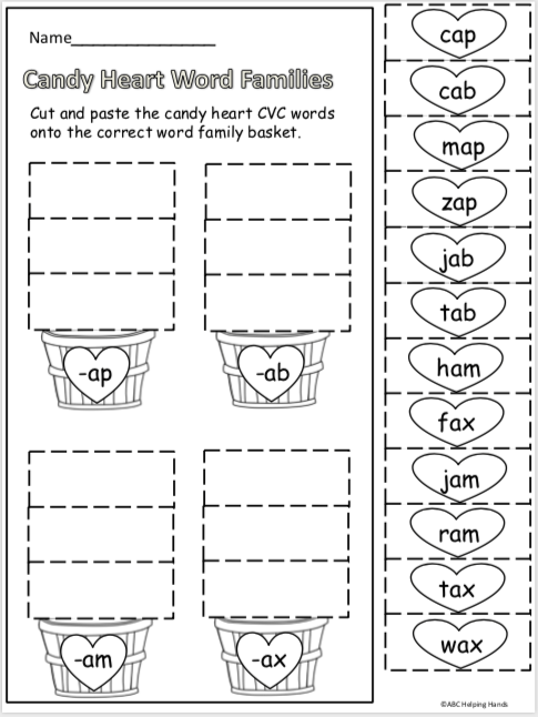 Free Valentines Day Kindergarten Cvc Word Family Worksheet For