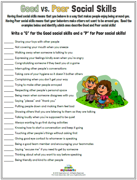 Free Printable Social Skills Worksheets For Kindergarten Pdf