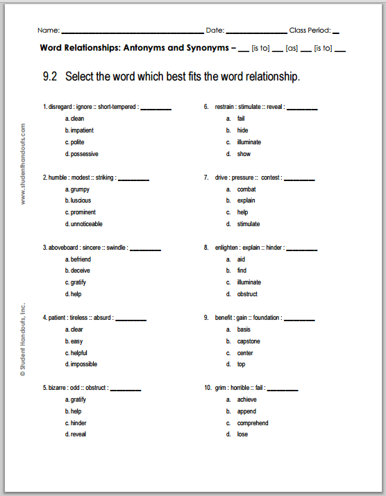 Grade  Verbal Reasoning Worksheet
