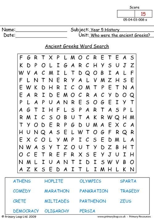 History Ancient Greeks Word Search Worksheet Primaryleap Greek