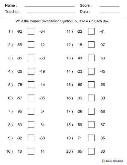 Image Result For Th Grade Math Integers