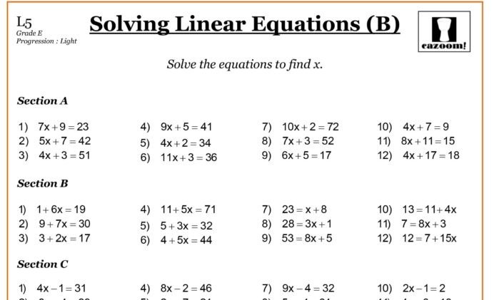 Ks Maths Worksheets With Answers Cazoom Algebra Year Equations