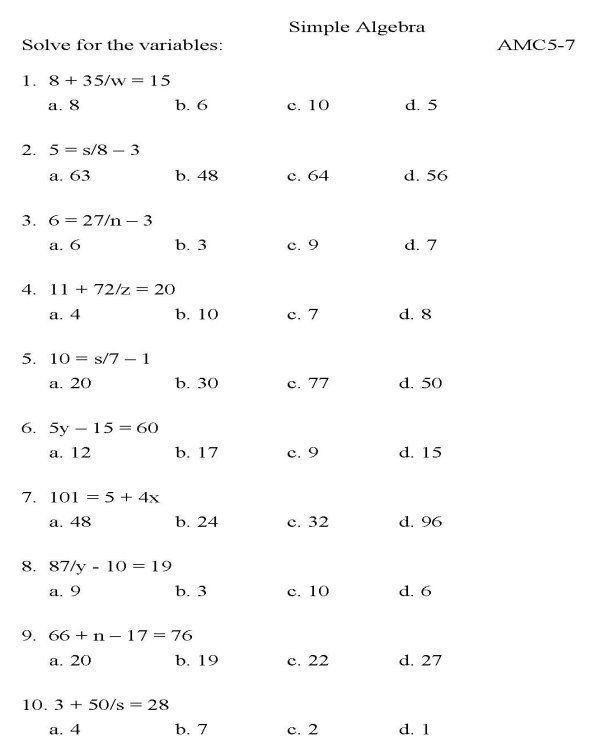 Math Worksheets For Th Grade Algebra Pre College Multiplying