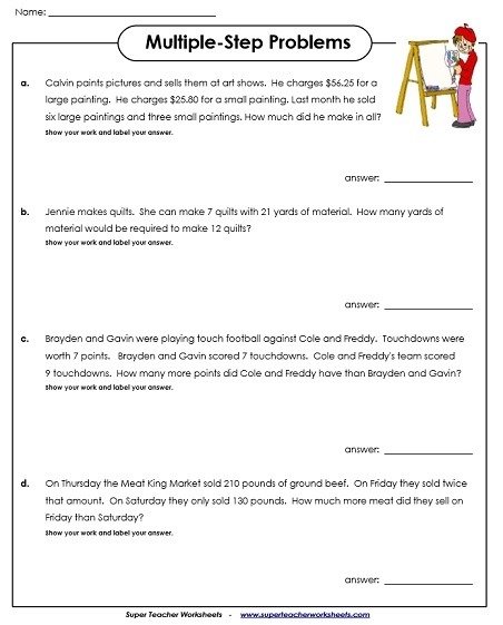 Multiple Step Word Problems Worksheets 2nd Grade