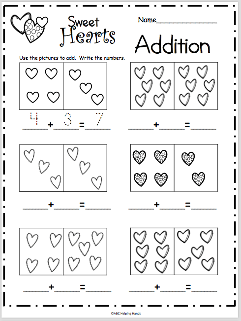 Sweet Heart Addition Worksheet