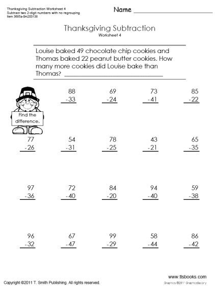 Thanksgiving Subtraction Worksheets And Th Grade Math Thanksub