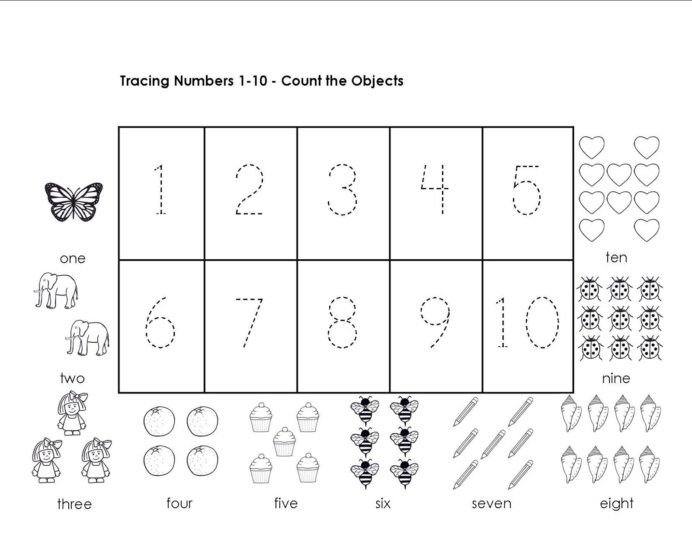 tracing numbers 1 10 worksheets kindergarten worksheets master