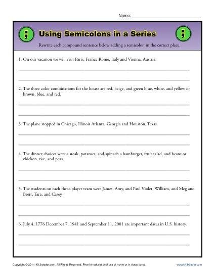 comma and semicolon practice worksheets worksheets master