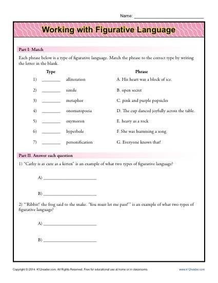 Working With Figurative Language Worksheet Printable Worksheets Th