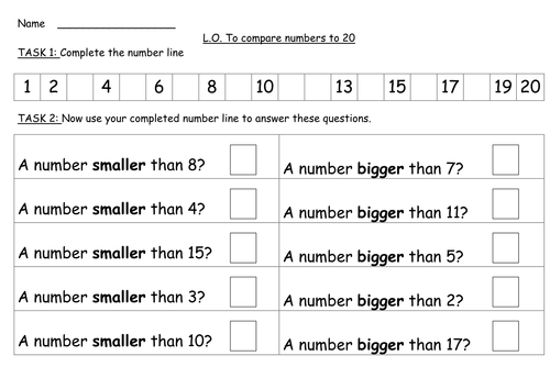 Worksheet Comparing Numbers To  And
