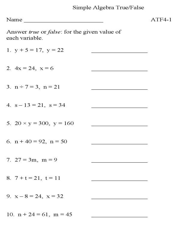 Algebra Worksheets Grade Worksheet Th Printable Math Equation