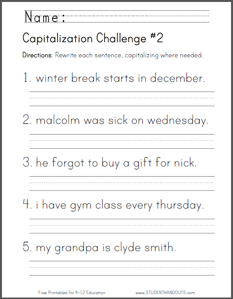 Capitalization Challenge Worksheet