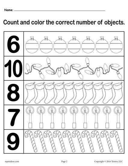 Christmas Count And Color Worksheet Numbers