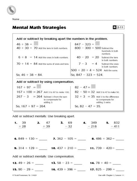 Compensation Math Worksheets Rd Grade Worksheets Rocket
