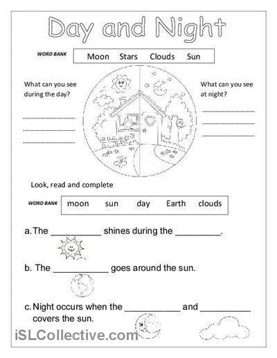 Day And Night Printable Worksheets For Kindergarten
