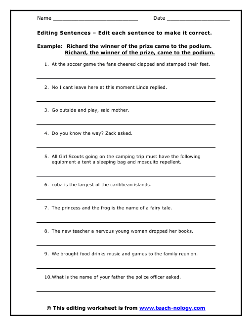 Sentence Editing Worksheets 2nd Grade - Worksheets Master