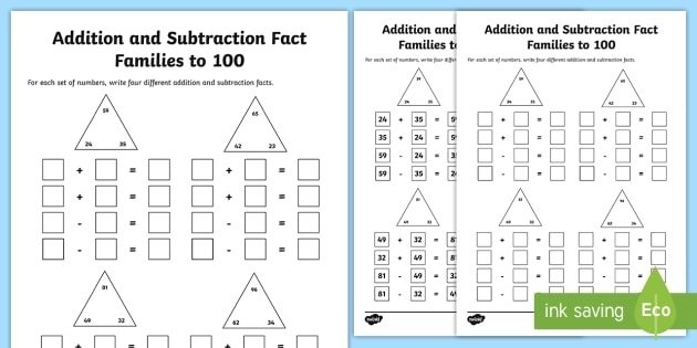 Fact Families To  Addition And Subtraction Worksheet