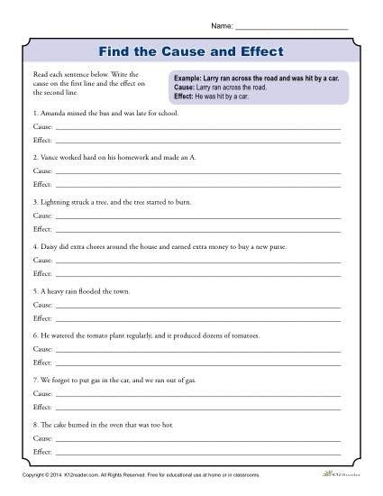 Find The Cause And Effect Ela Worksheets Th Grade Tutorvista