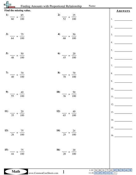 Finding Amounts With Proportional Relationships Worksheet