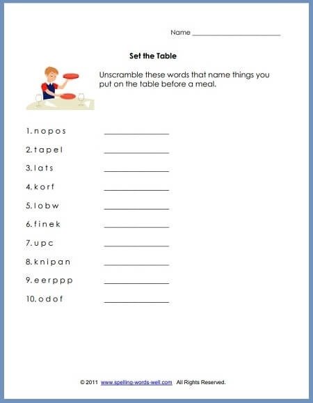 First Grade Language Arts Worksheets Set The Table Palindrome Math