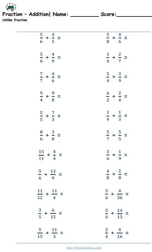 Fraction Worksheets Th Grade