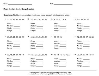 Free Mean Median Mode Worksheets With Answers