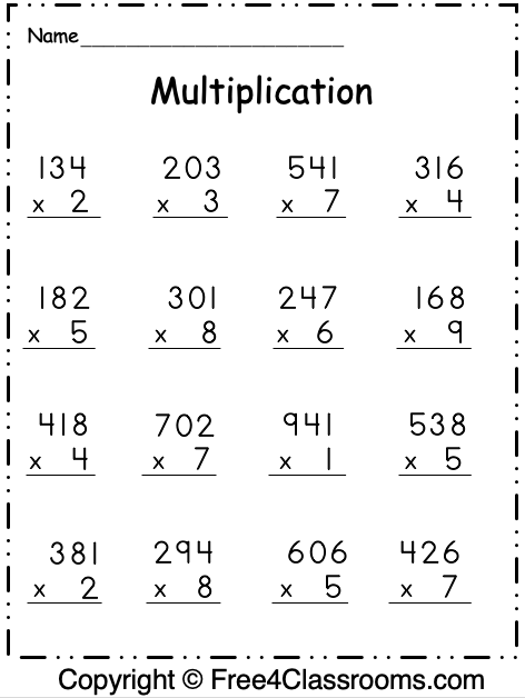 Free Multiplication Worksheet
