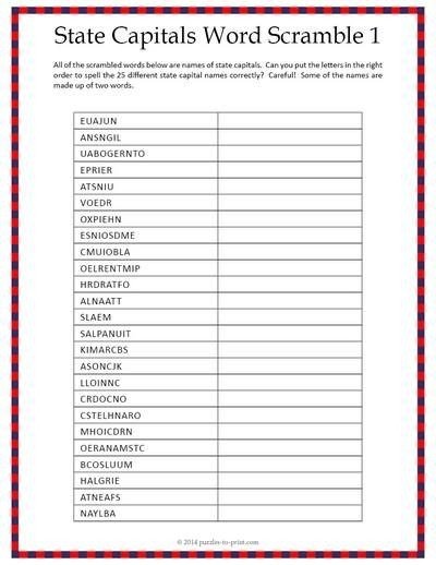 Free Printable Fifty State Word Search