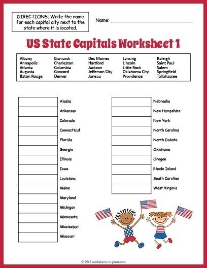 Free Us State Capitals Worksheet
