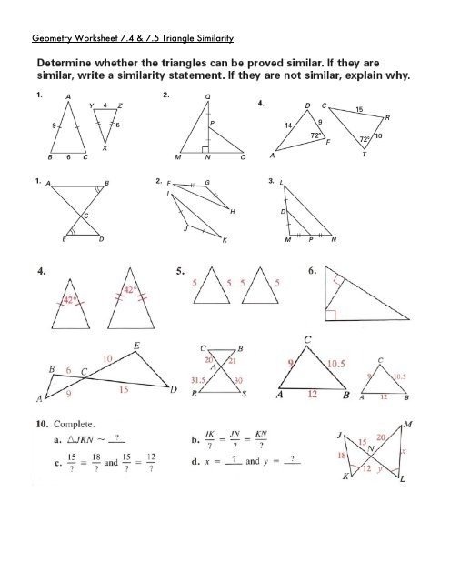 Geometry Worksheet     Triangle Similarity