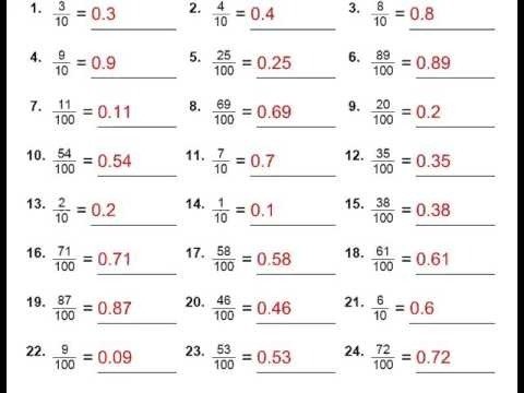 Grade  Maths Fractions To Decimal Worksheet