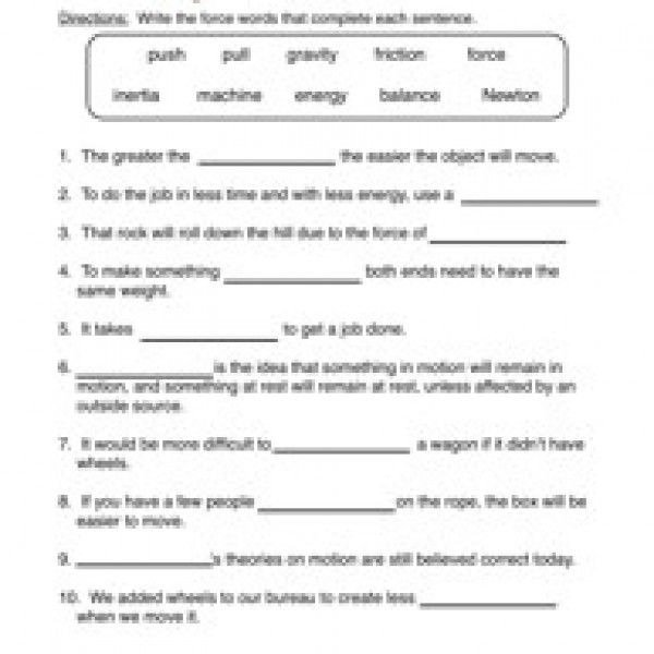 Image Result For Science Force And Motion Worksheets Th Grade