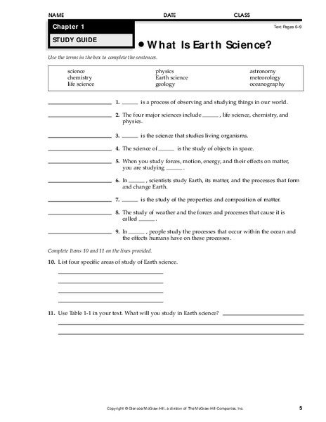 Is Earth Science Worksheet For Th Th Grade Lesson Planet
