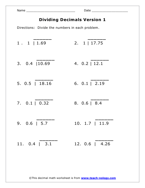 Long Division Decimals Rd Grade Math Free Printable