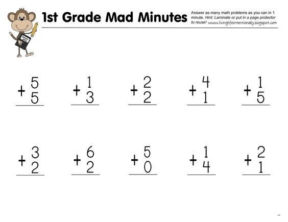 Mad Minute St Grade Addition Math First Worksheets Multiplying